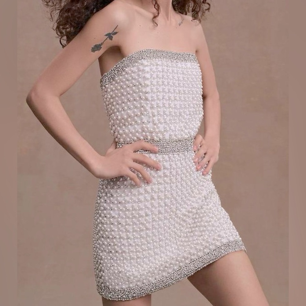 Retrofete Heather Allover Faux-Pearl and Crystal Mini Dress